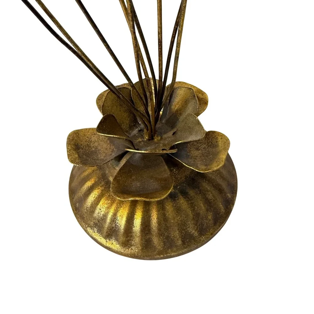 Vintage Brass Gold Metal Multi Photo Clip Holder Tree Flower Base Stand 14.5in